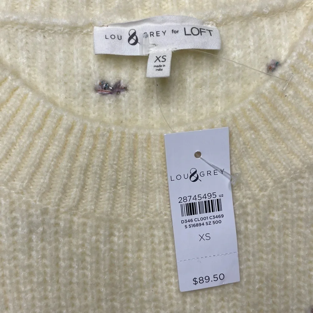 Lou & Grey Shimmer Metallic Polka Dot Wool Blend Tunic Sweater in Cream NWT XS